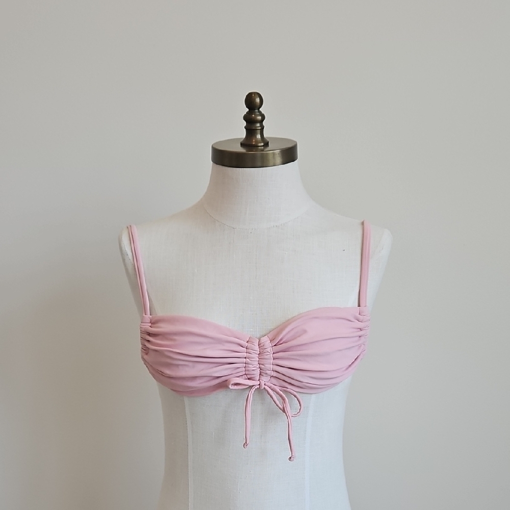 Aerie Light Pink Ruched String Tie Bikini Top